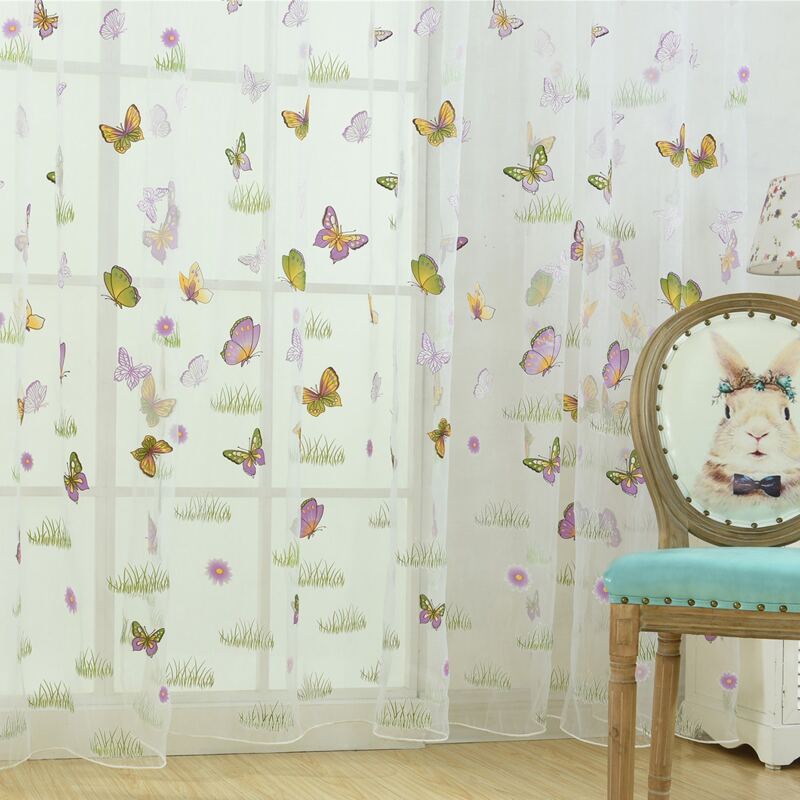 

1pc Butterfly Print Sheer Curtain, Multicolor