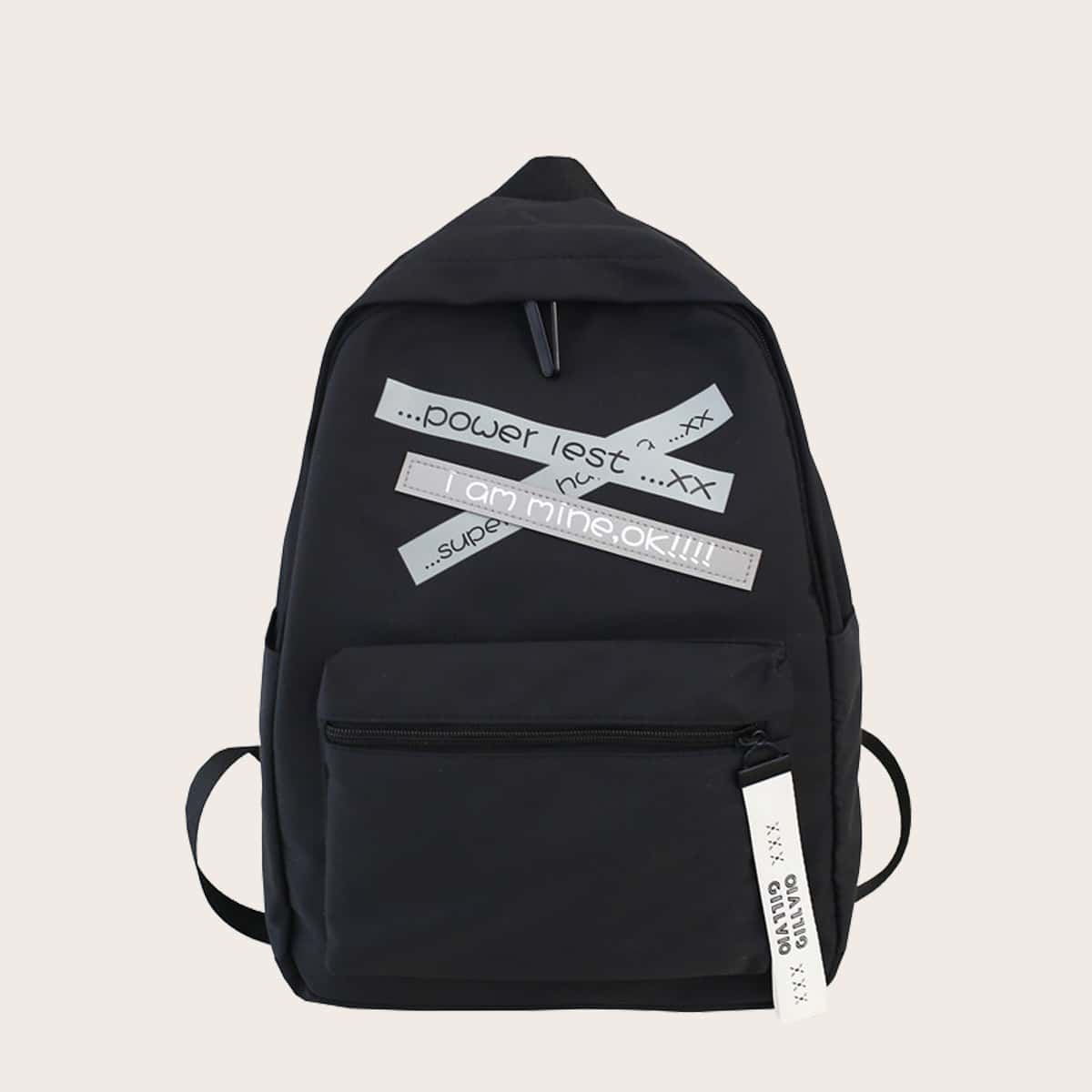 

Letter Graphic Pocket Front Backpack, Black