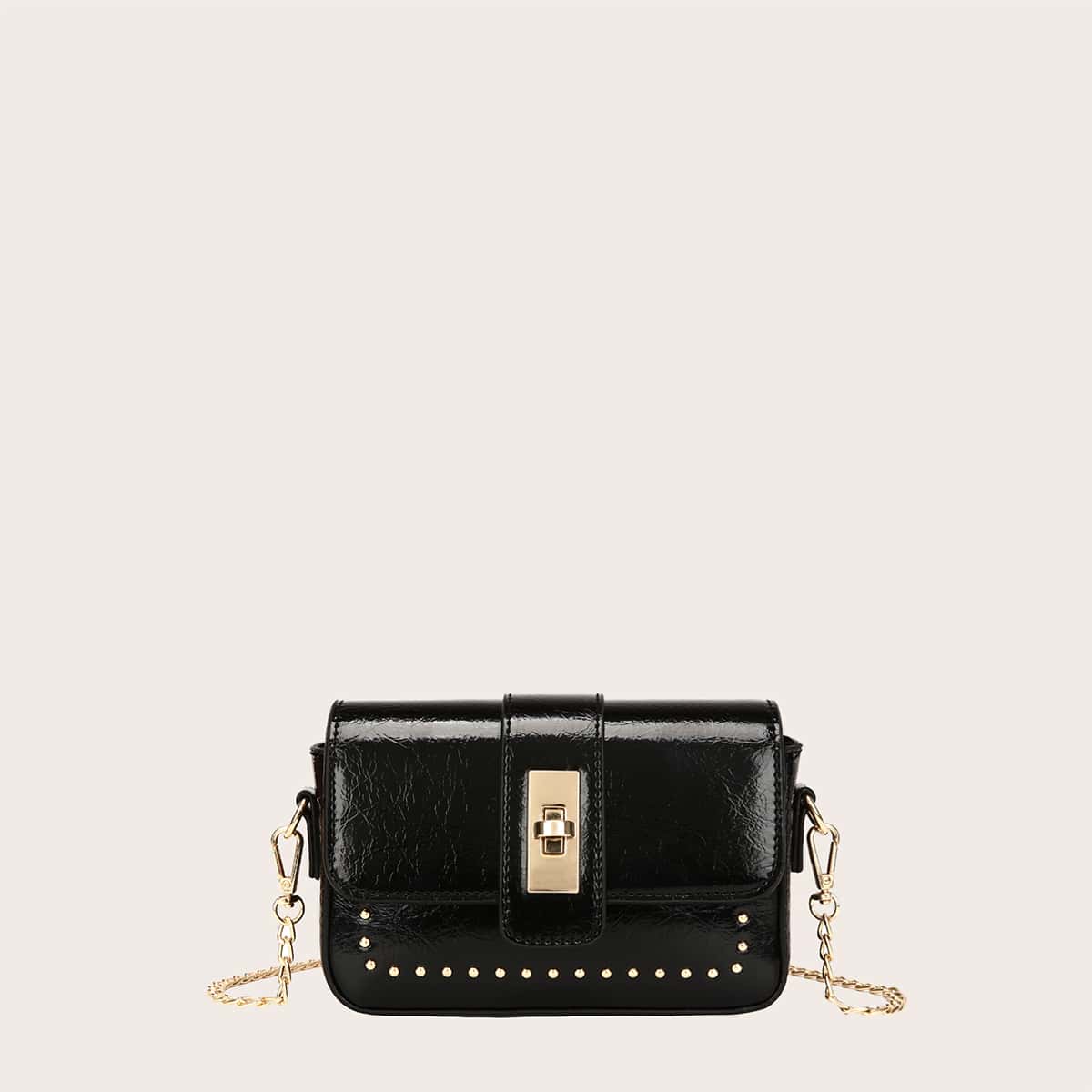 

Studded Decor Chain Crossbody Bag, Black