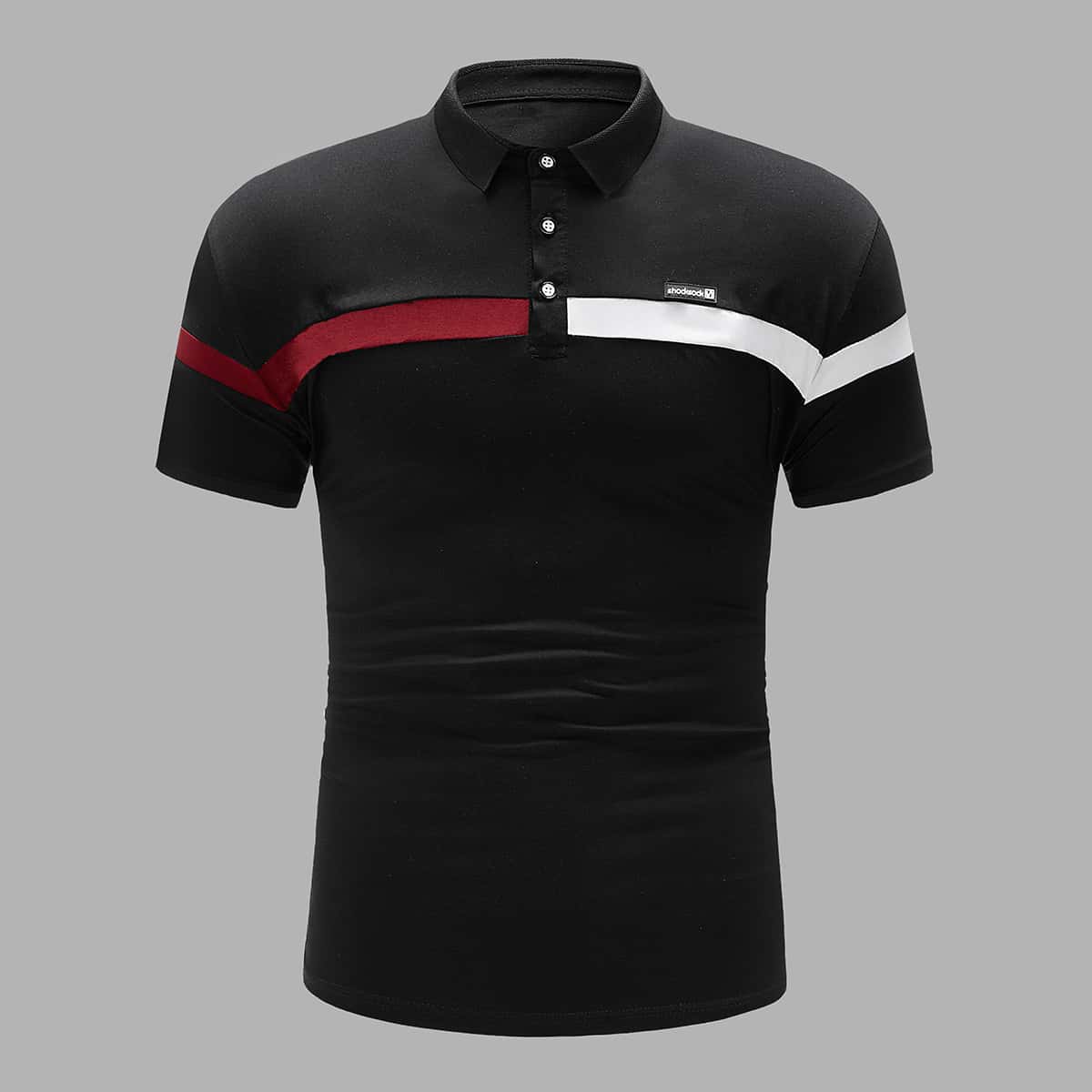 

Guys Contrast Panel Letter Patched Polo Shirt, Black