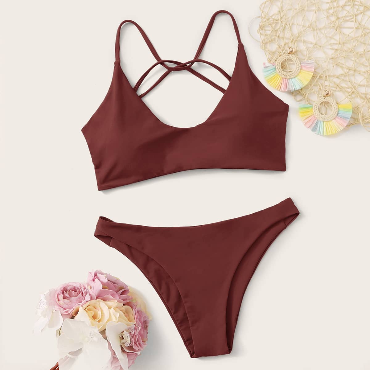 

Tie Back Cheeky Bikini Swimsuit, Red