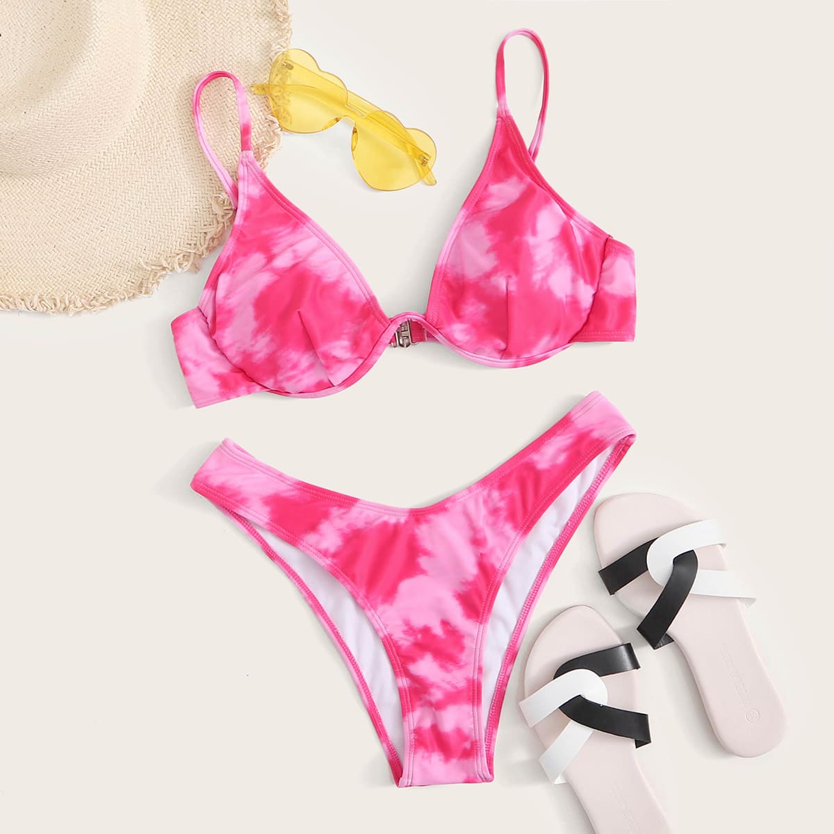 

Tie Dye Underwire High Cut Bikini Swimsuit, Pink
