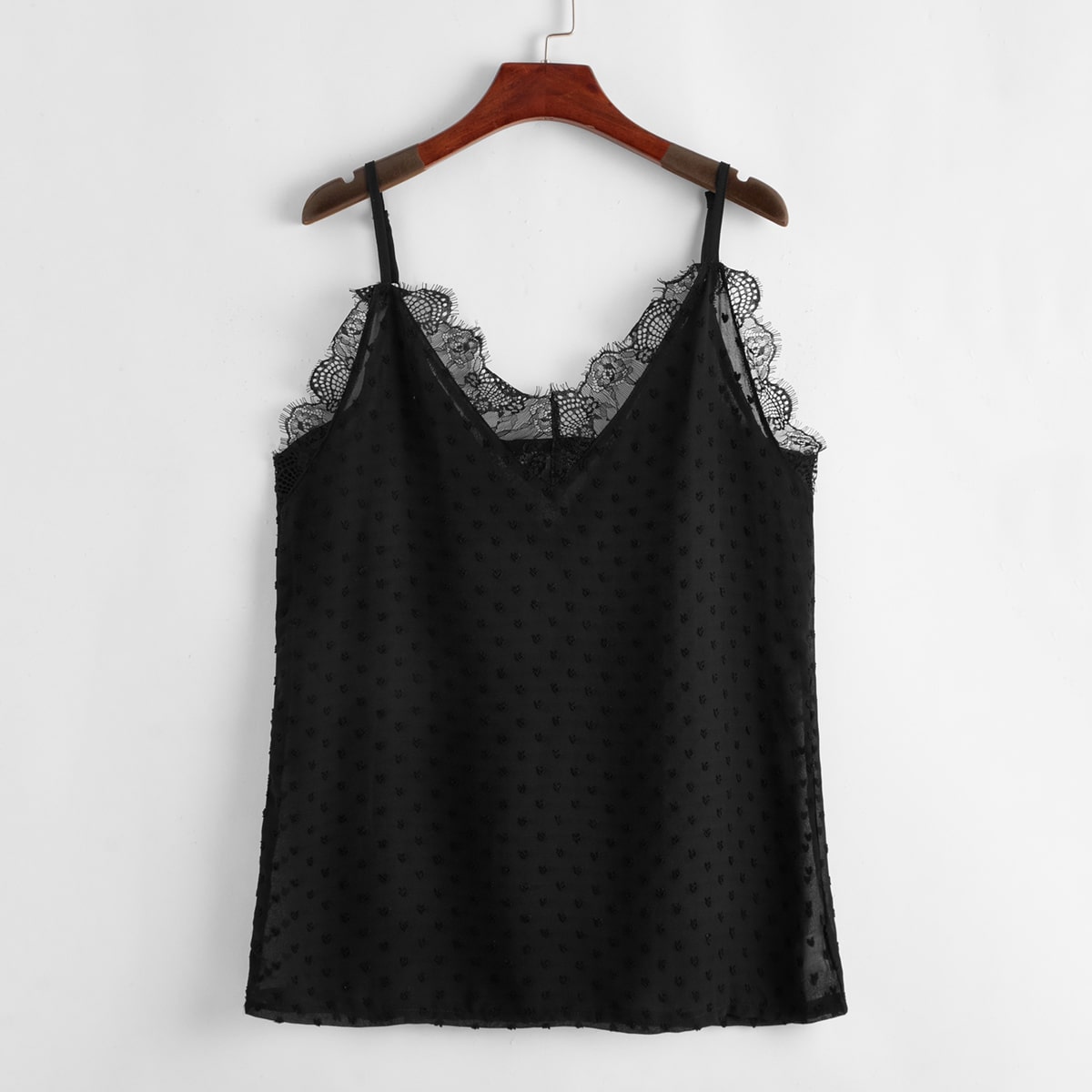 Swiss Dot Contrast Lace Cami Top thumbnail