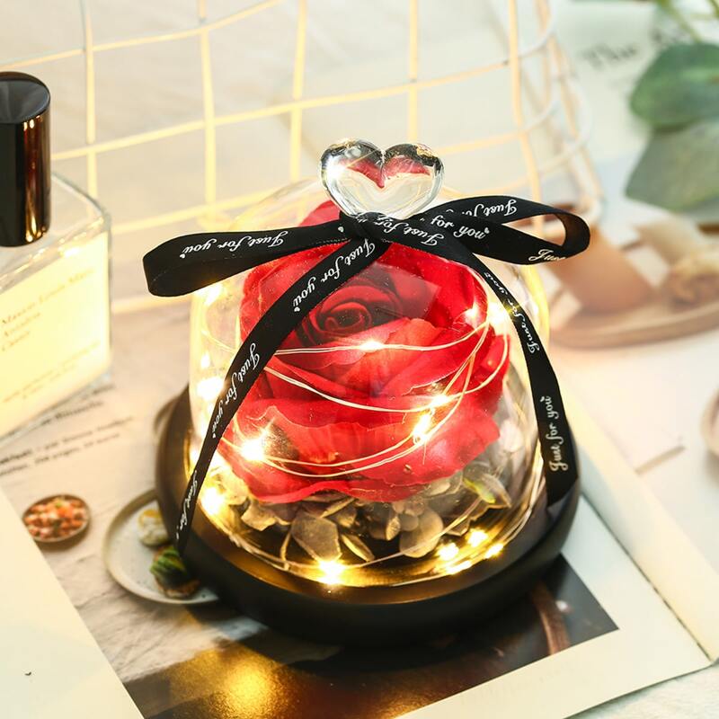 

1pc Artificial Rose Insert Glass Light, Multicolor