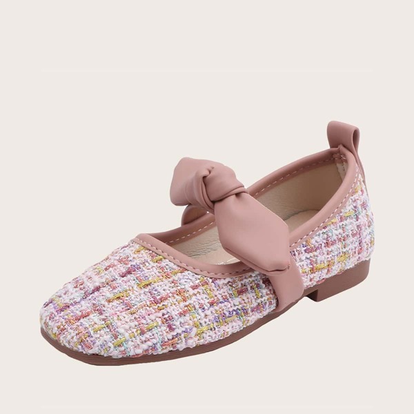 

Girls Bow Knot Decor Tweed Flats, Pink