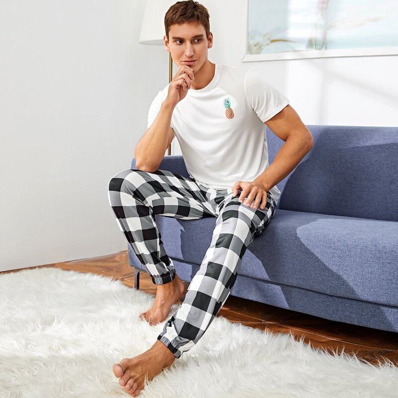 

Guys Pineapple Print Buffalo Plaid PJ Set, Multicolor