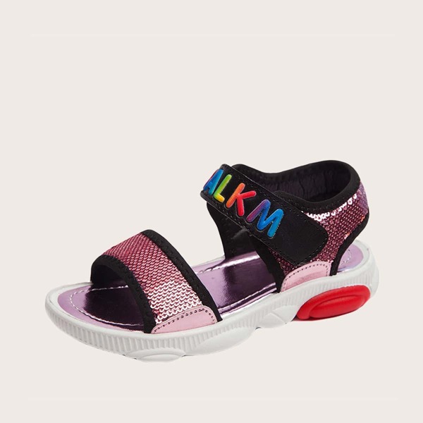 

Girls Sequin Decor Letter Graphic Sandals, Pink