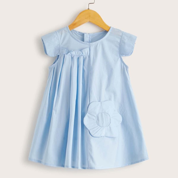 

Toddler Girls Frill Trim A-line Dress, Blue pastel
