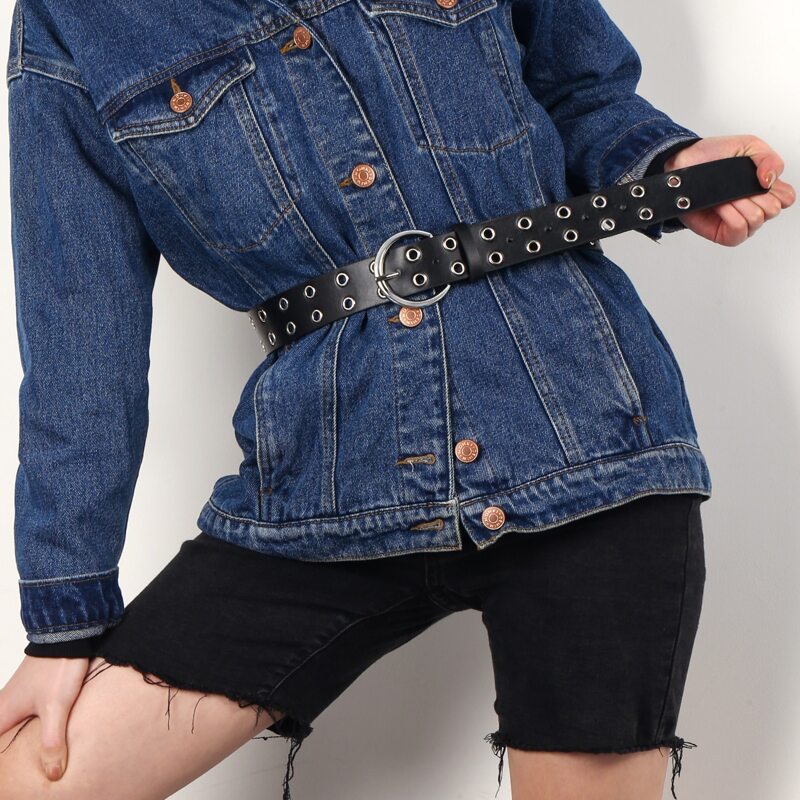 

Eyelet Decor Buckle Belt, Black