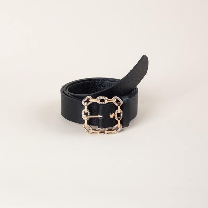 

Rhinestone Engraved Metal Buckle Belt, Black