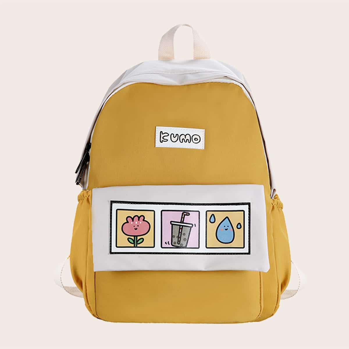 

Cartoon Graphic Pocket Front Backpack, Yellow