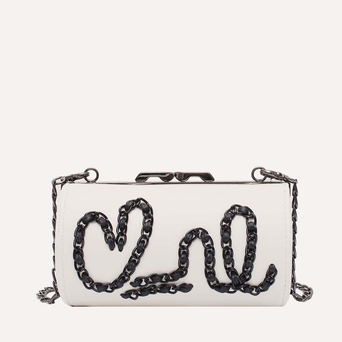 

Chain Detail Cylindrical Crossbody Bag, White