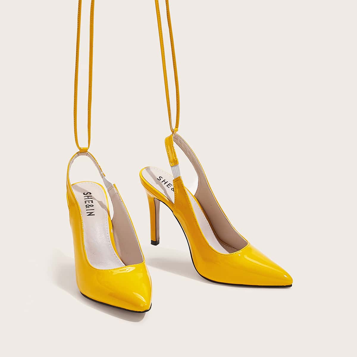 

Point Toe Tie Leg Stiletto Heels, Yellow