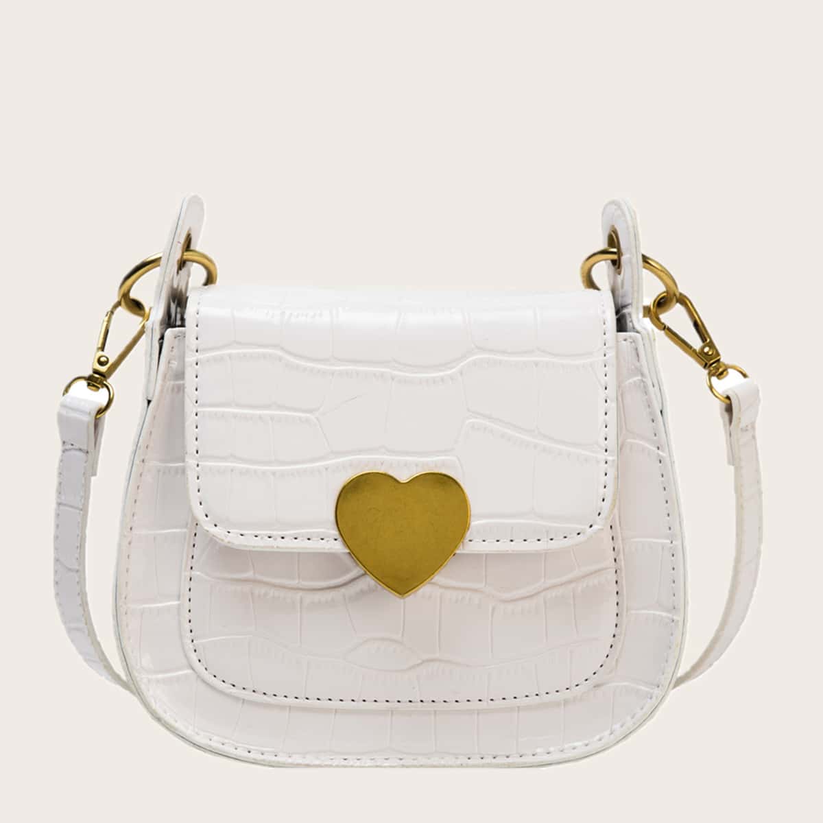 

Croc Embossed Saddle Bag, White