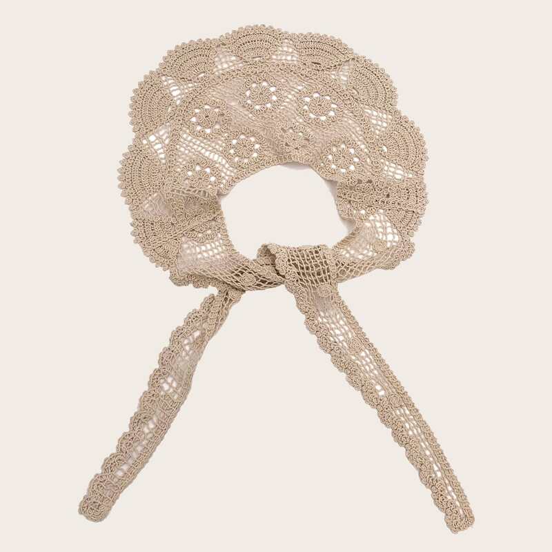 

Hollow Out Floral Pattern Scarf, Beige