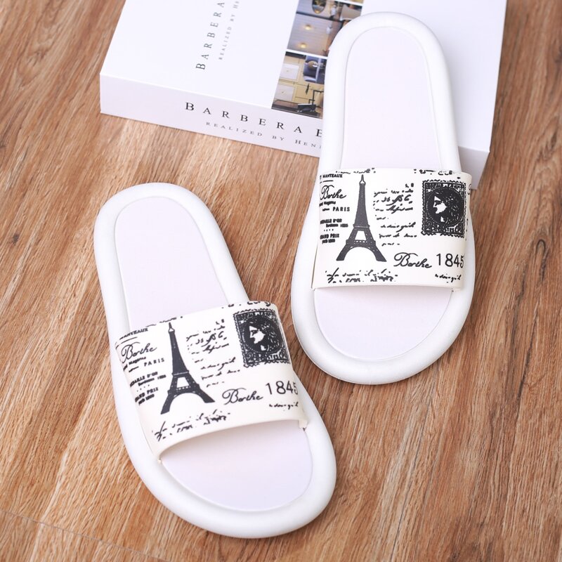 

Open Toe Letter Graphic Sliders, White