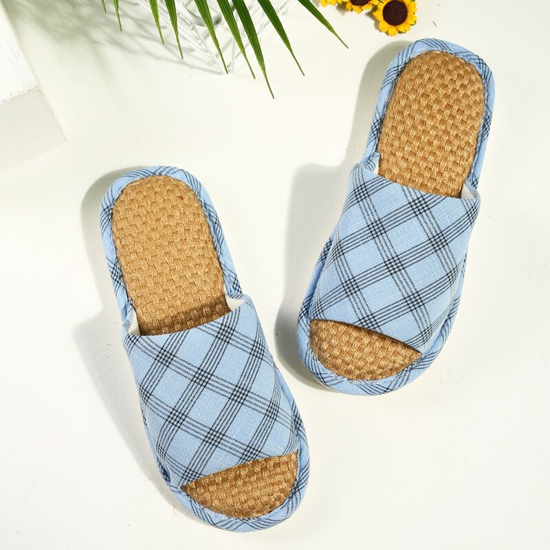 

Plaid Graphic Linen Sliders, Blue