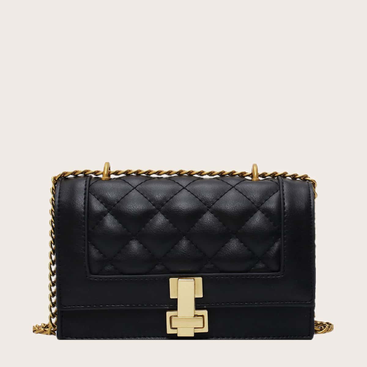 

Quilted Flap Chain Crossbody Bag, Black