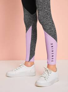 SHEIN Girls Letter Graphic Colour Block Leggings - Multicolor - View 4