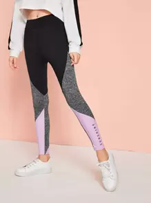 SHEIN Girls Letter Graphic Colour Block Leggings - Multicolor - View 1
