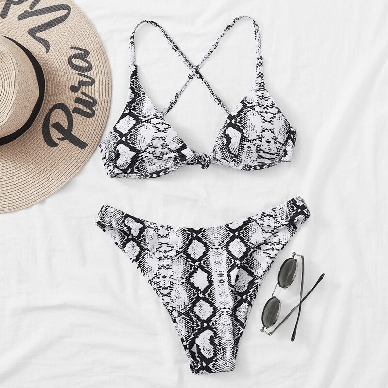 

Snakeskin Underwire Cheeky Bikini Swimsuit, Black and white