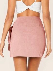 SHEIN Wrap Tie Side Skirt - Pink - View 2