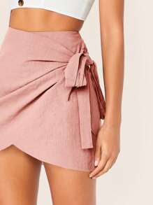 SHEIN Wrap Tie Side Skirt - Pink - View 4