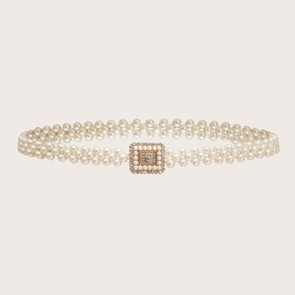 

Faux Pearl Beaded Belt, White
