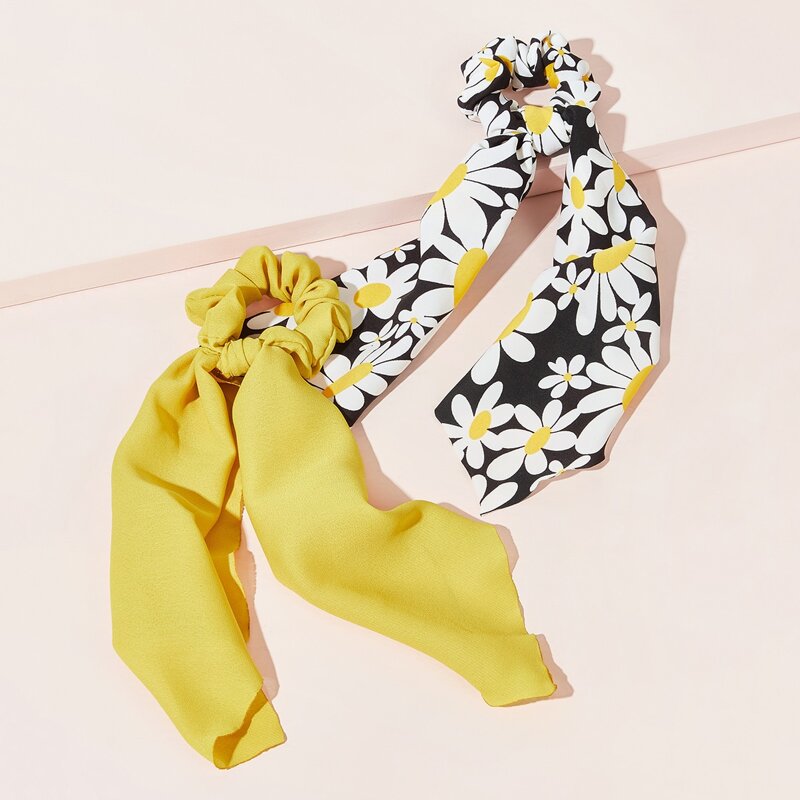 

2pcs Daisy Pattern Scrunchie Scarf, Multicolor