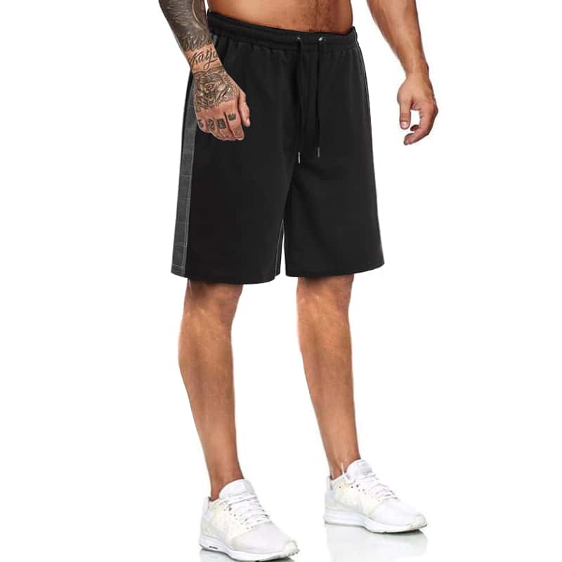 

Guys Plaid Tape Drawstring Track Shorts, Black