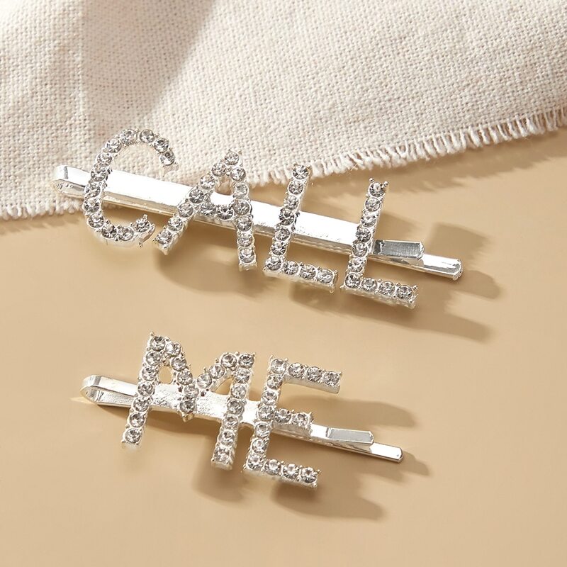 

Rhinestone Engraved Letter Decor Bobby Pin, Silver