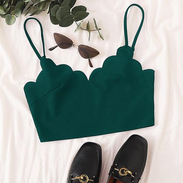 

Scallop Trim Crop Cami Top, Green