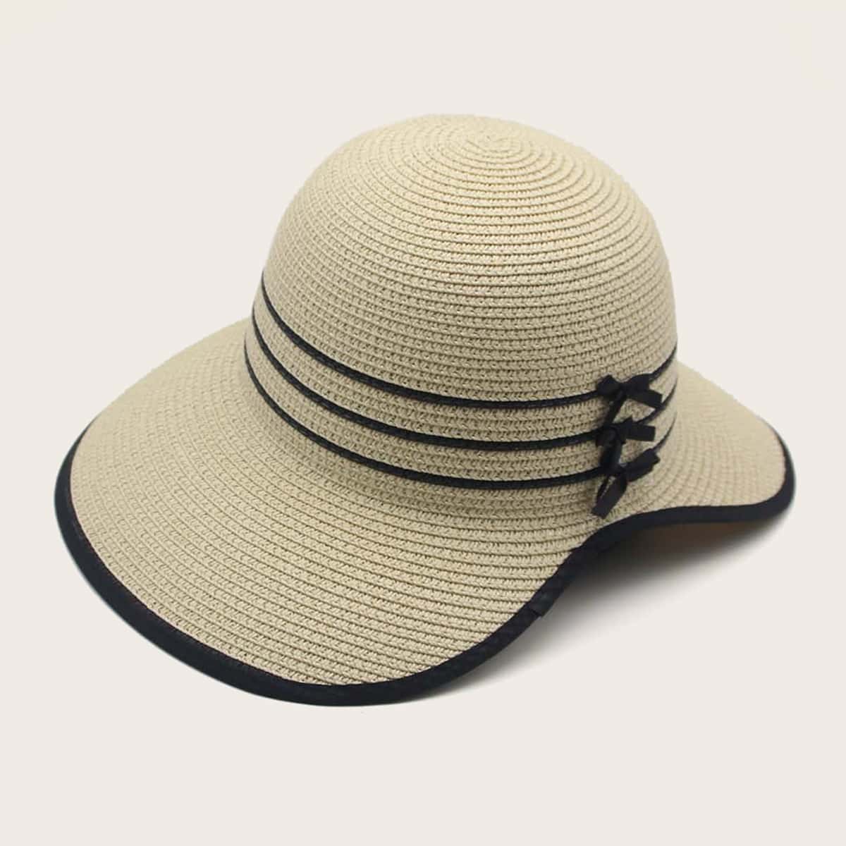 

Bow Decor Straw Hat, Khaki