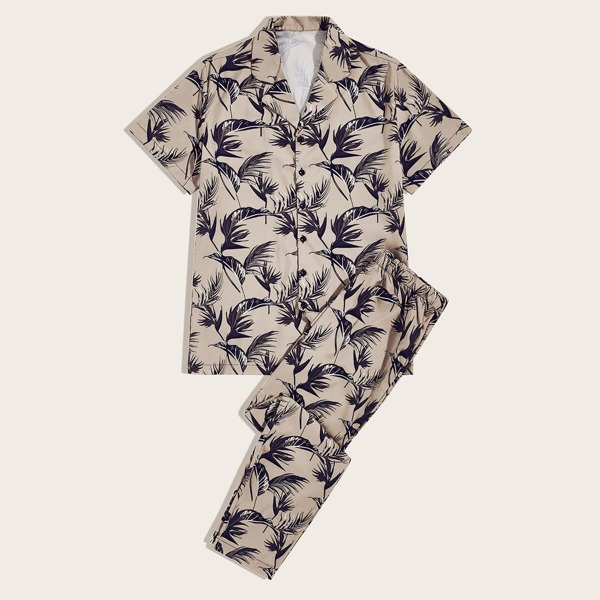 

Men Plant Print PJ Set, Multicolor