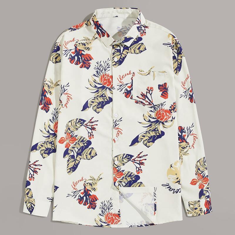 

Guys Letter & Plant Print Shirt, Multicolor
