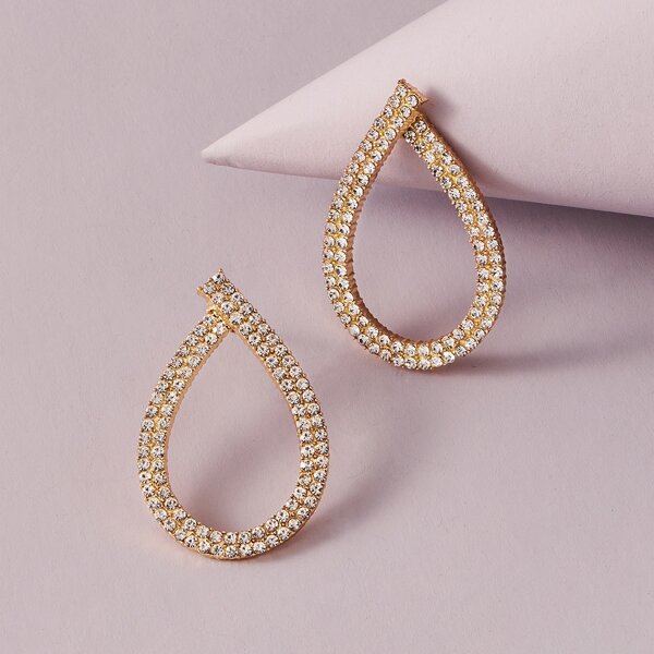 

Rhinestone Water Drop Earrings, Gold