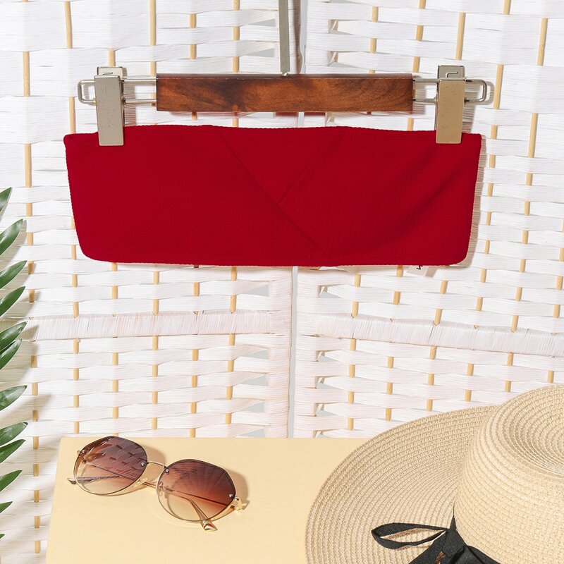 

Textured Bandeau Bikini Top, Red