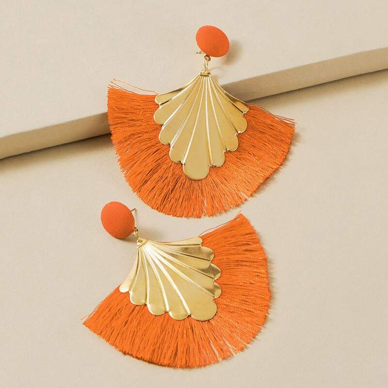 

Fan Tassel Earrings, Orange