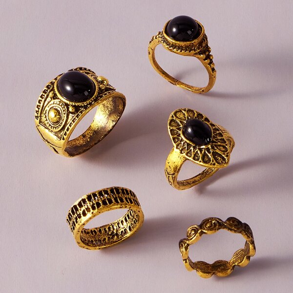 

Stone Decor Tribal Rings, Gold