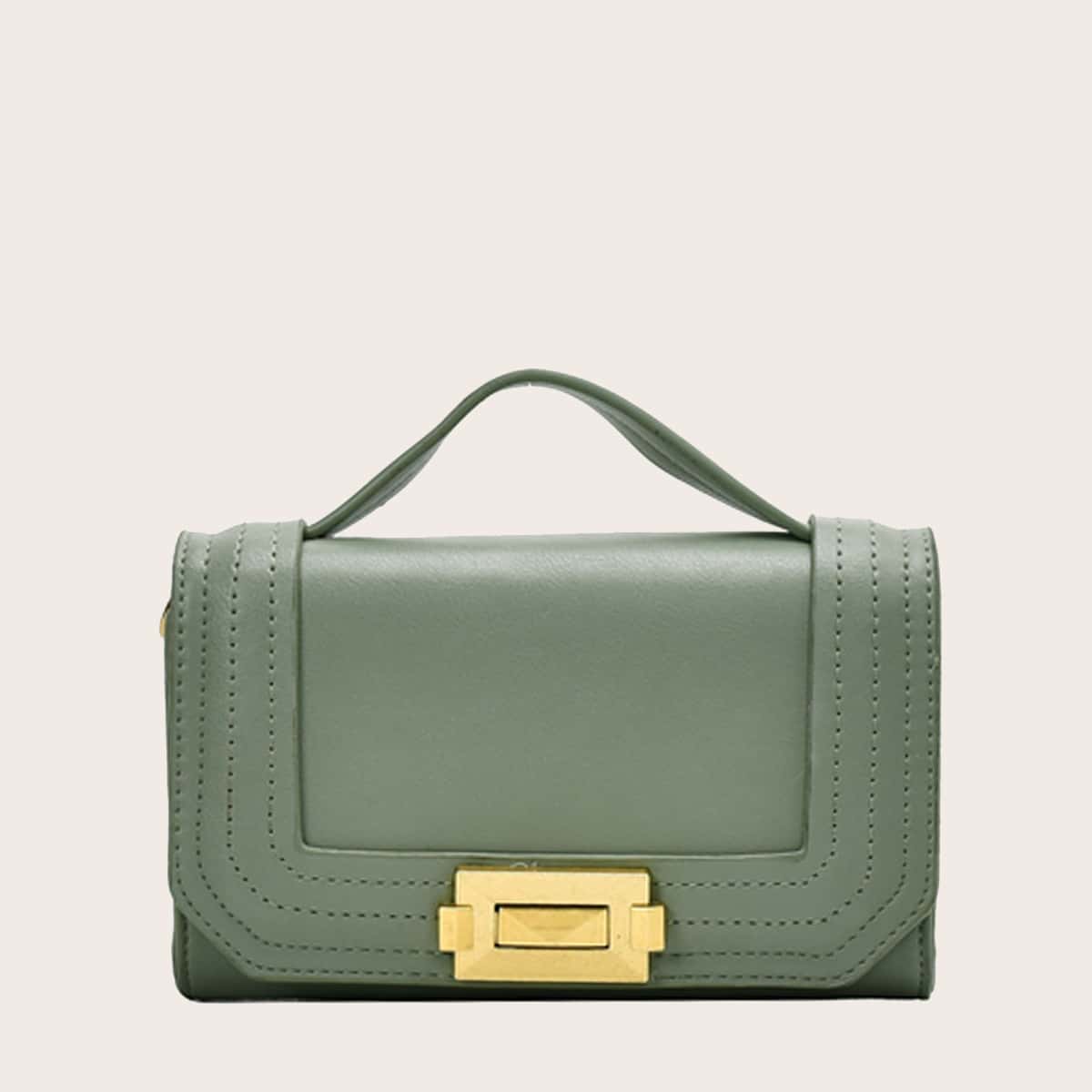 

Stitch Trim Flap Satchel Bag, Green