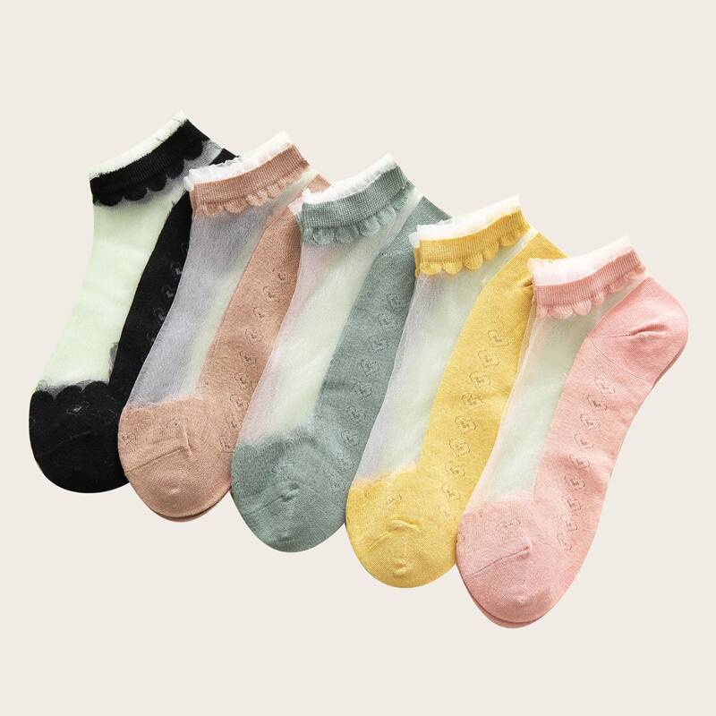 

Mesh Panel Ankle Socks, Multicolor