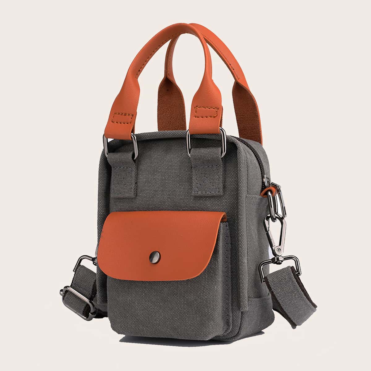 

Colorblock Satchel Bag, Grey