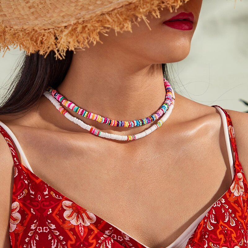 

2pcs Colorful Beaded Necklace, Multicolor