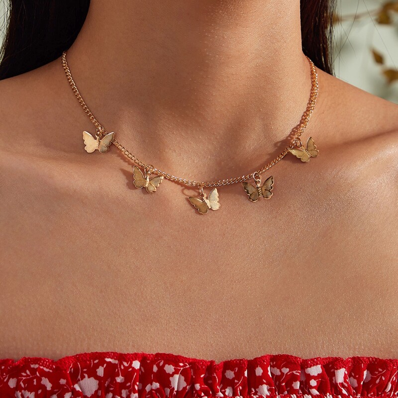 

1pc Butterfly Charm Necklace, Gold