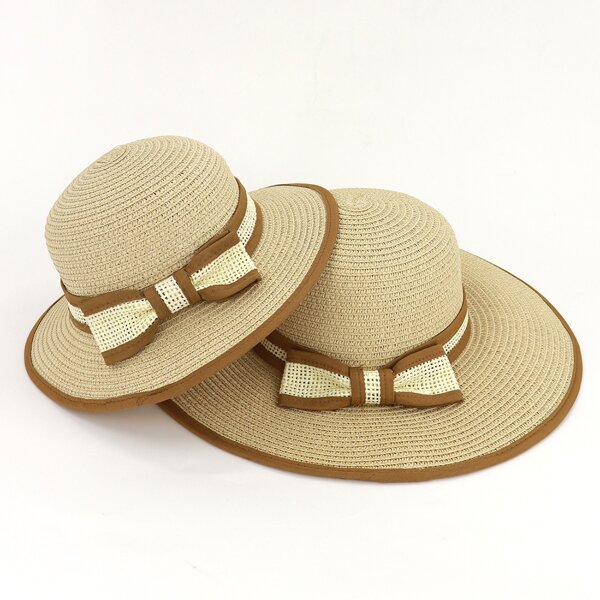 

Toddler Girls Bow Decor Straw Hat, Beige