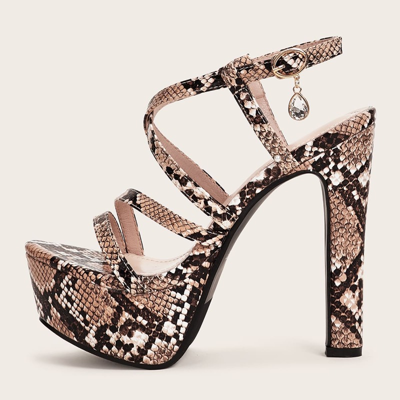 

Open Toe Snakeskin Print Heels, Multicolor