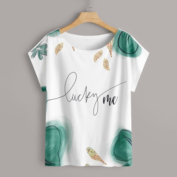 

Plus Leaf And Letter Graphic Tee, White