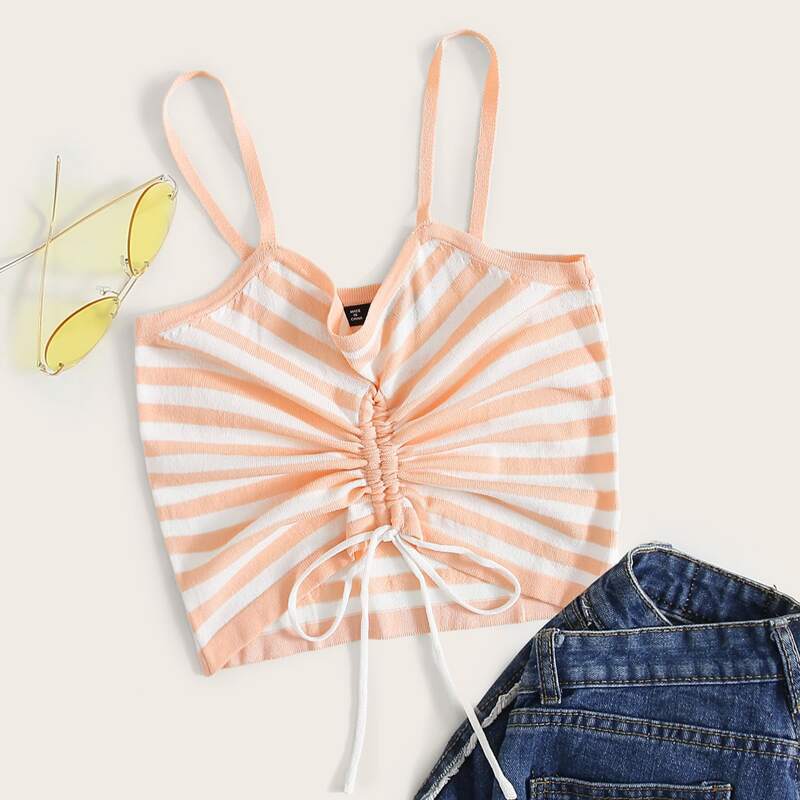

Drawstring Knot Striped Knit Top, Multicolor