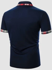 Manfinity Men Contrast Plaid Polo Shirt - Navy Blue - View 2