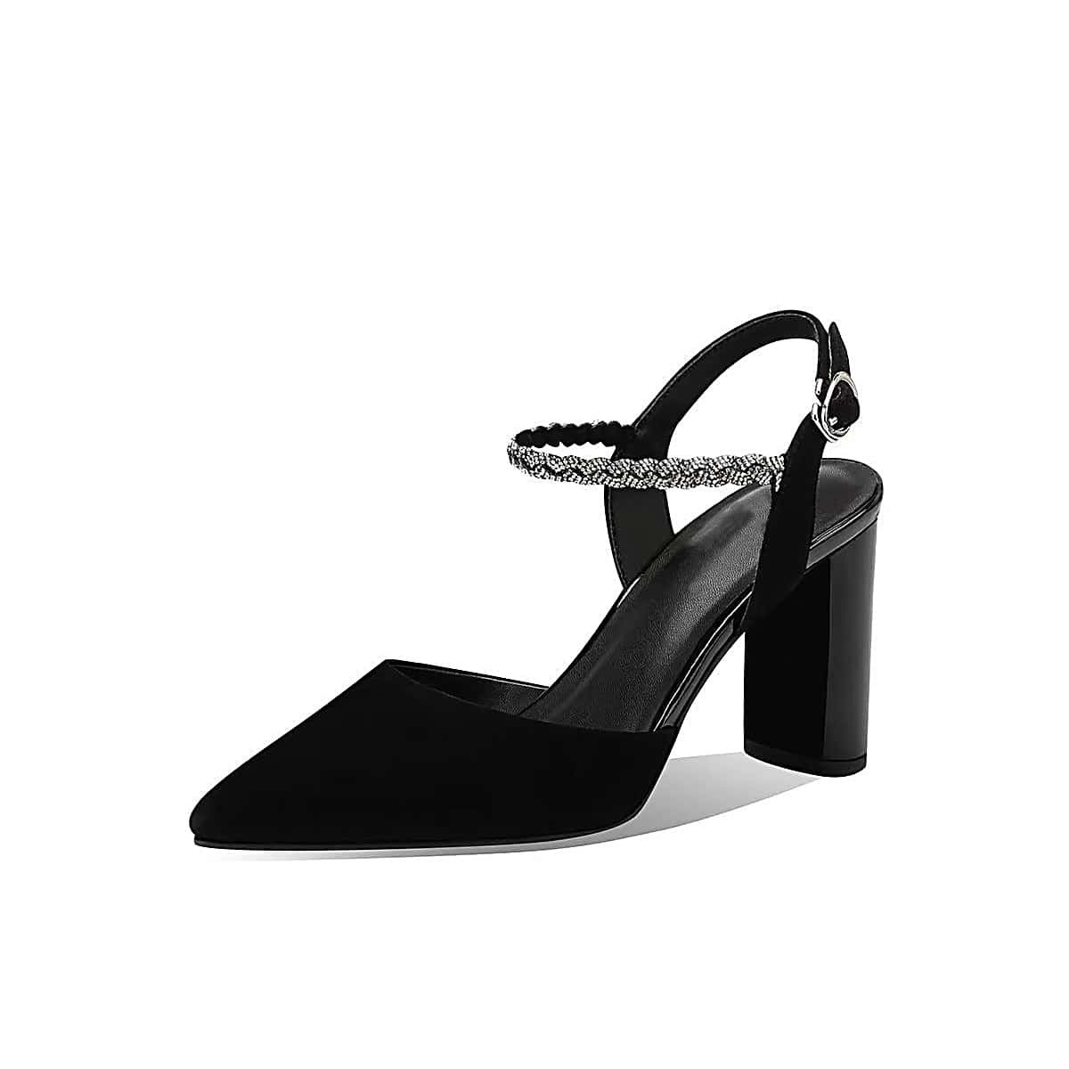 

Point Toe Rhinestone Decor Chunky Heels, Black